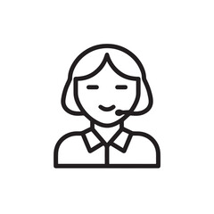 Black and White Customer Service Woman Icon Illustration Minimalist Call Center Support Symbol Design