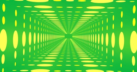 Animation of yellow circles neon tunnel moving on loop over transparent background - Powered by Adobe