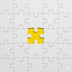 Obraz premium A collection of 3D rendered jigsaw puzzles. Metaphor for solution, teamwork, strategy, and connection. Minimalist images with white, red, yellow, and blue backgrounds for business concepts.