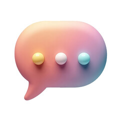 A three-dimensional rendering displays a colorful chat bubble with soft pastel hues blending together, showcasing rounded buttons in a spectrum of shades, set against a plain black background to...