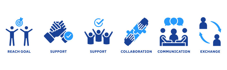 Obraz premium working together icon set illustration concept with icon of collaboration, reach goals, team spirit, support, communication, exchange