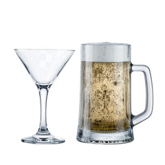 Cocktail glass. Empty beer mug isolated on white and transparent background