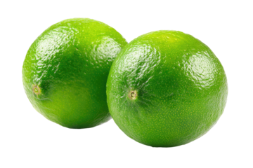 Two vibrant green limes, close-up, whole, slightly textured