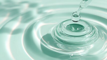 Close Up of Skincare Dropper Creating Glossy Ripples in Water