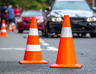 Traffic cones marking a road accident