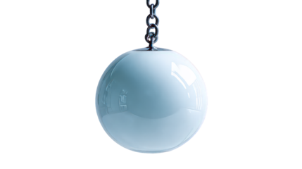 Light Blue Hanging Sphere with Metal Chain on Transparent Background