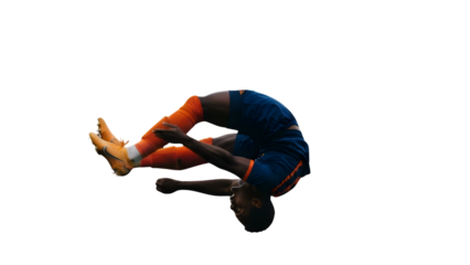 Athlete's Acrobatic Display: A skilled athlete showcases dynamic athleticism, executing a flawless backflip with precision and strength, set against a background of athletic prowess.