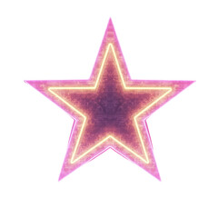 Glowing star illustration featuring a textured pink body and bright yellow-orange internal outlines, set against a stark black background, creating a vibrant and eye-catching visual effect, perfect...