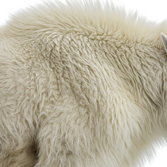 Isolated White Mountain Goat Portrait: Detailed Shaggy Fur on White Background.