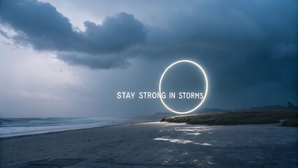 Glowing Neon Orb Text and Beach View With Encouraging Words