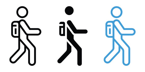 Man with backpack icon vector. travel apps, outdoor gear promotions, or website design showing active lifestyles symbol. vector illustration.