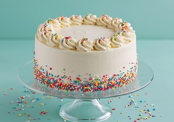 A Beautifully Decorated Cake with Sprinkles for a Special Occasion, Perfect for any Celebration.