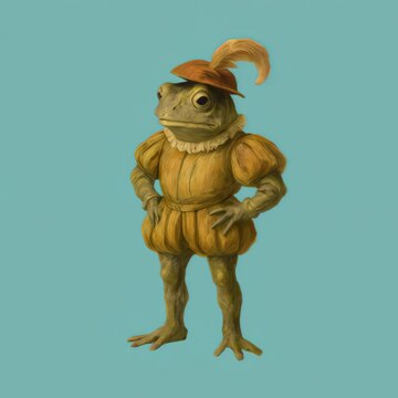 Frog in Renaissance attire painting animation isolated asset, transparent 4K video, alpha channel, ProRes 4444