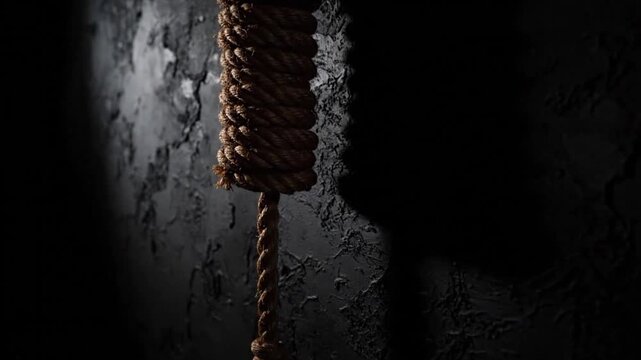 coiled rope against dark wall with dramatic shadow
