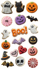 Halloween Icing Cookies Set with Ghosts, Pumpkins, Bats, Cats, and Spooky Designs