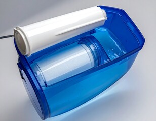 Blue Plastic Water Filter Device Close-up.
