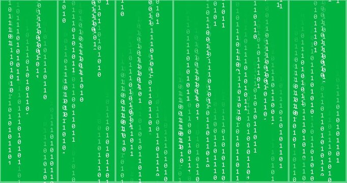 Animation of computer data processing and binary coding on transparent background