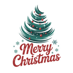 Naklejka premium Illustration of stylized christmas tree with ornaments and snowflakes, merry christmas text