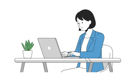 Animated office worker focused on laptop tasks, illustrating remote work, project management, and digital productivity for diverse business and lifestyle content.