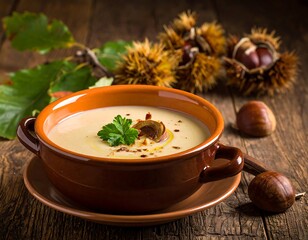 Creamy Chestnut Soup in a Bowl.