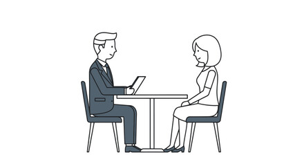 Minimalist Illustration of a Business Meeting with Tablet Device for Corporate Communication and Training Materials in a Clean Presentation