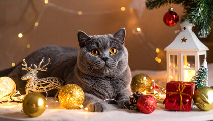 cat with christmas tree
