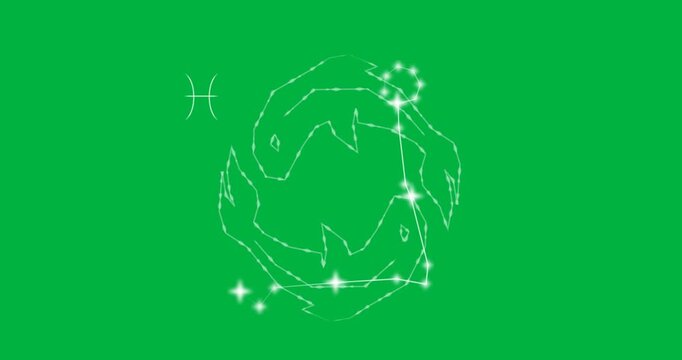 Animation of pices sign with stars on transparent background