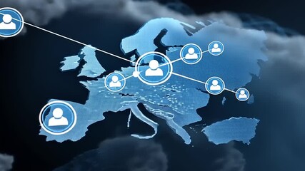 Digital network connections over a map of Europe showcasing global communication and technology - Powered by Adobe