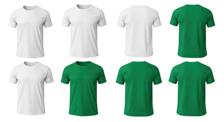 Blank White and Green TShirt Mockup Set Front and Back Views featuring t-shirt, shirt, tee, top,