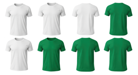 Blank White and Green TShirt Mockup Set Front and Back Views featuring t-shirt, shirt, tee, top,