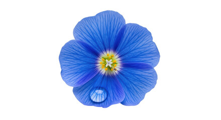Blue Flax Flower with Dewdrop Macro Photography featuring flower, blue, flax, bloom, blossom high quality realistic