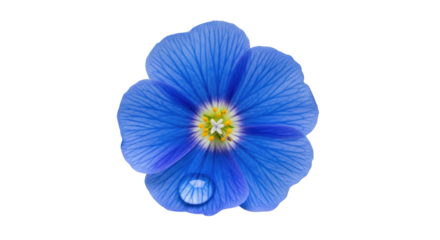 Blue Flax Flower with Dewdrop Macro Photography featuring flower, blue, flax, bloom, blossom high quality realistic