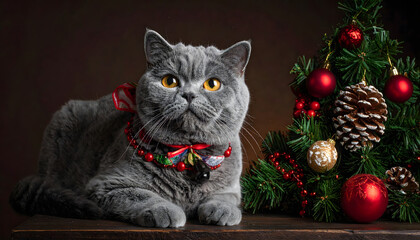 cat with christmas tree