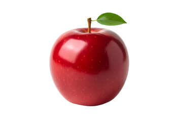Fresh Red Apple with Leaf on Transparent Background