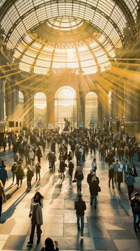 Art Basel exhibition inside the Grand Palais, Paris huge glass dome architecture, contemporary art installations, sculptures, abstract paintings, immersive light design, elegant crowd of collectors an