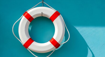 White life preserver with red stripes lifebuoy safety equipment