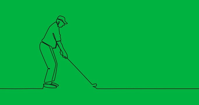 Animation of drawing of senior man playing golf on transparent background
