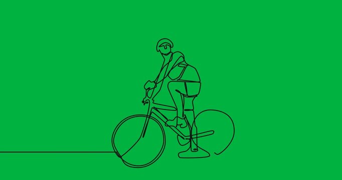 Animation of drawing of cyclist on bicycle on transparent background