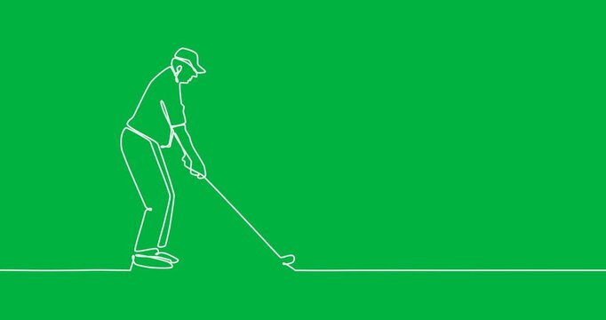 Animation of drawing of senior man playing golf on transparent background