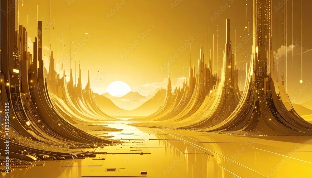 Canvas Prints abstract golden background with moving lines and bright lights