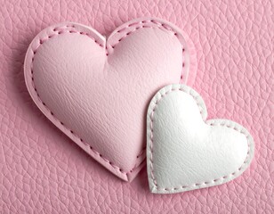 Two hearts, pink and white, on a pink textured background