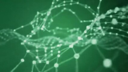 Abstract digital network structure with glowing nodes and connections on a green background, representing data science and technology - Powered by Adobe
