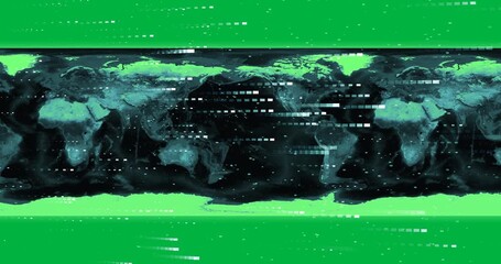 Animation of data processing over world map on transparent background - Powered by Adobe
