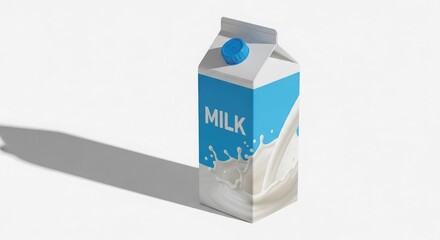 A carton of milk, with a blue and white design, casting a shadow.