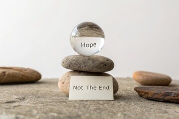 Glass Sphere Balanced on Stones Featuring the Word Hope