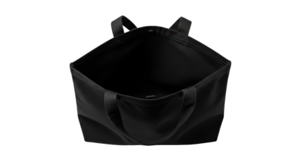 Open black fabric tote bag isolated on white background featuring bag, tote, shopper, handbag, carrier high