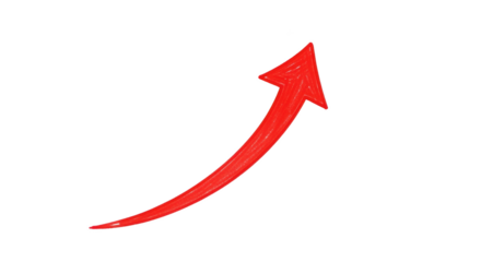 Red Upward Curving Arrow Symbolizing Growth featuring arrow, red, upward, curve, curved isolated on white background