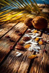 Tropical Coconut Snack On Rustic Wooden Table