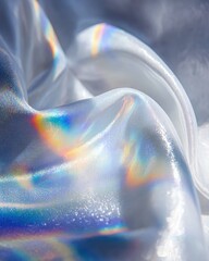 Iridescent White Fabric Texture With Rainbow Reflections