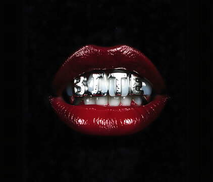 Bite Grillz: Bold Red Lips with Silver Teeth Custom Grillz